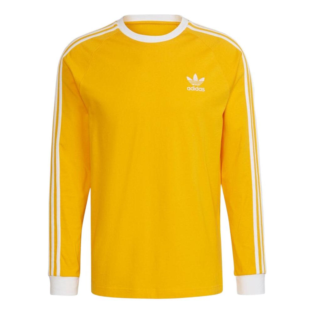 Men's adidas originals Stripe Round Neck Long Sleeves Japanese Version Yellow T-Shirt HK7287