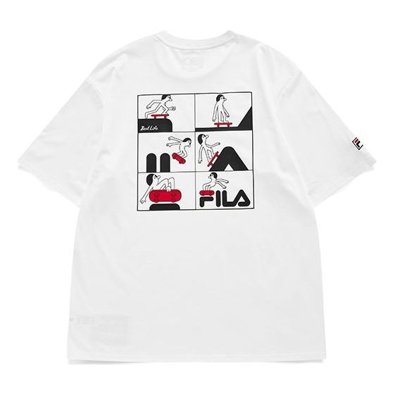 FILA FUSION x Jeremyville Crossover Skateboard Sports Printing Loose Short Sleeve Couple Style White T11U139103F-WT