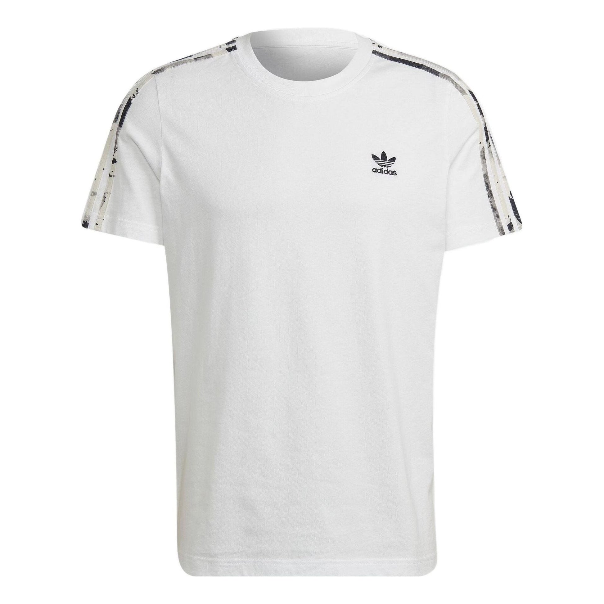 Men's adidas Logo Embroidered Stripe Round Neck Sports Short Sleeve White T-Shirt HK2798