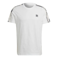 Men's adidas Logo Embroidered Stripe Round Neck Sports Short Sleeve White T-Shirt HK2798