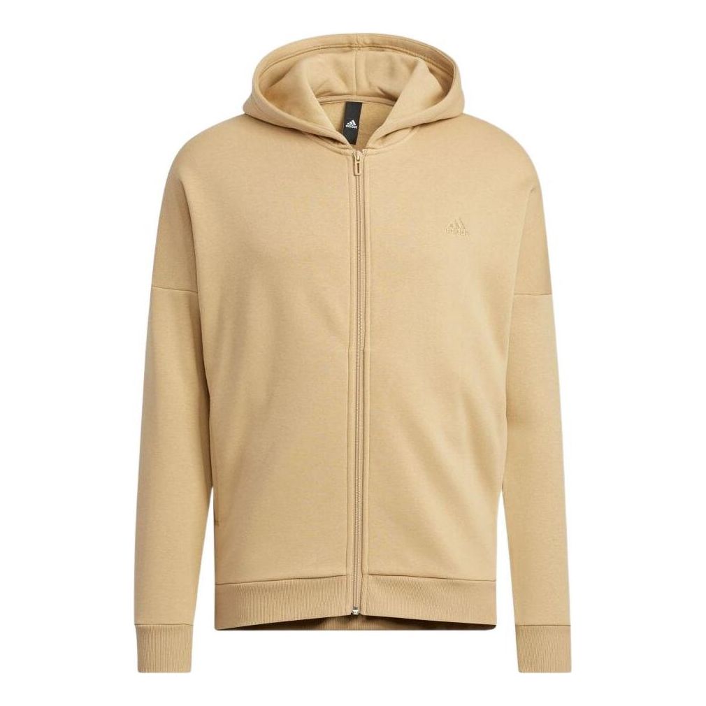 Men's adidas Solid Color Minimalistic Alphabet Printing Zipper Cardigan Jacket Khaki HM2684