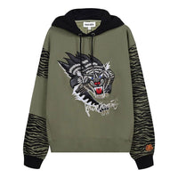 Men's KENZO Pattern Fleece Lined Loose hooded Long Sleeves Olive Green FB55SW3664MH-49
