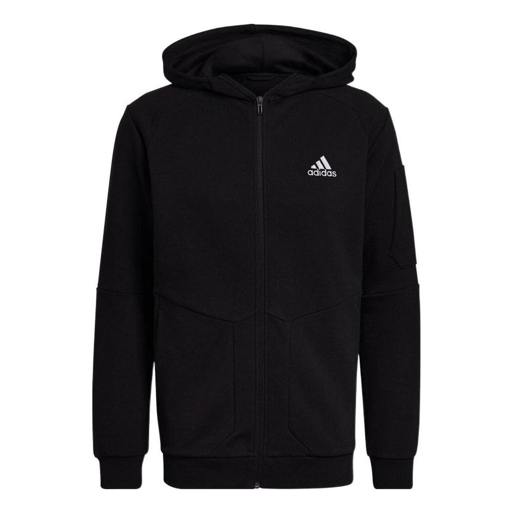 Men's adidas Zipper Logo Solid Color Hooded Jacket Japanese Version Black HE1811