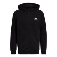 Men's adidas Zipper Logo Solid Color Hooded Jacket Japanese Version Black HE1811