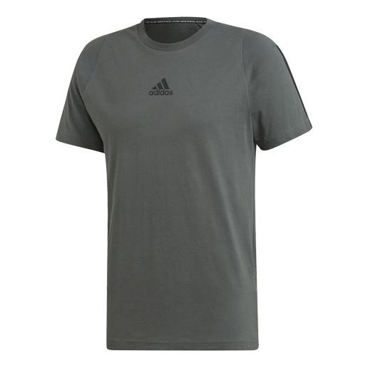 adidas Stripe Printing Training Sports Short Sleeve Gray DT9953