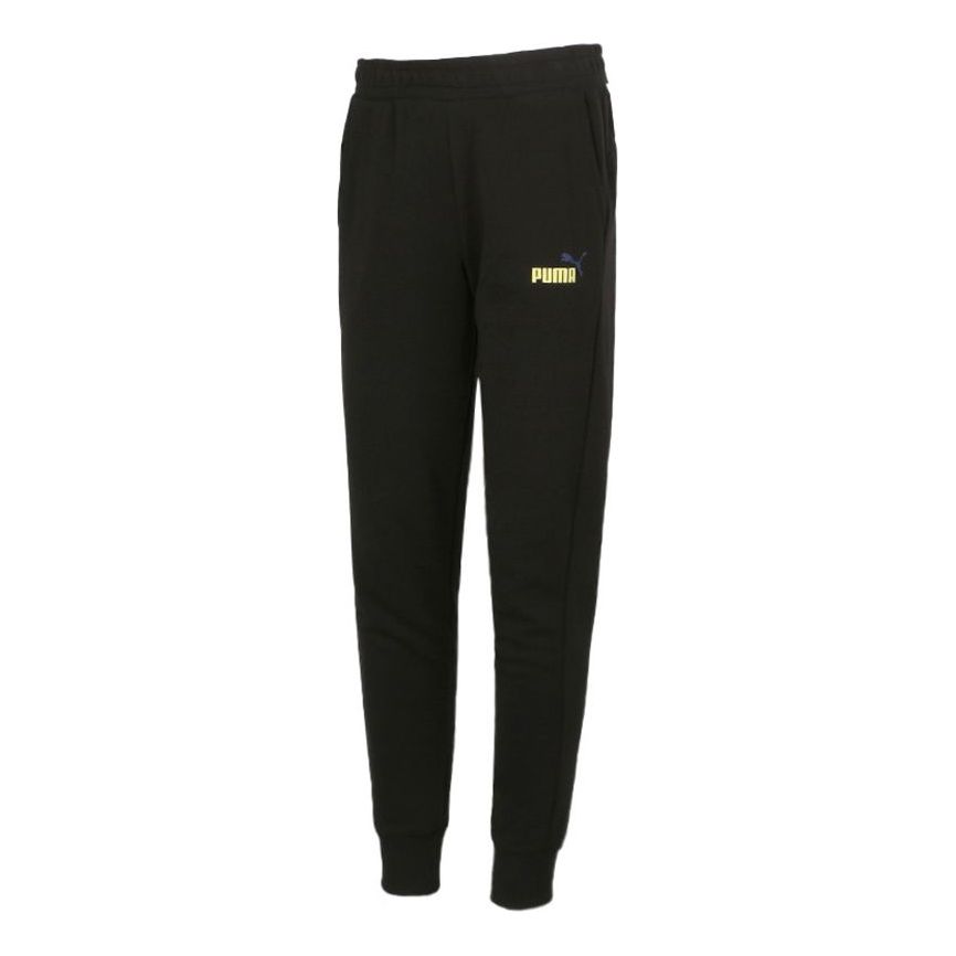 PUMA Logo Training Sweatpants 'Black Yellow' 588699-01