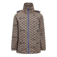 Men's Off-White SS22 Geometry Full Print Zipper Hooded Jacket Loose Fit Beige OMEB034S22FAB0016210