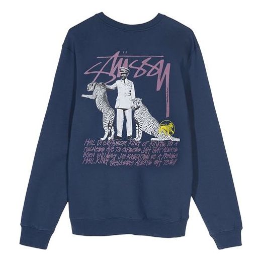 Men's Stussy Emperor Back logo Round Neck Navy Blue 1914474NAVY