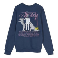 Men's Stussy Emperor Back logo Round Neck Navy Blue 1914474NAVY