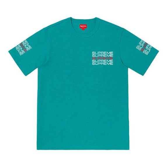 Supreme SS19 Stack Logo Tee logo Round Neck Short Sleeve Unisex Lake Blue T-Shirt SUP-SS19-429