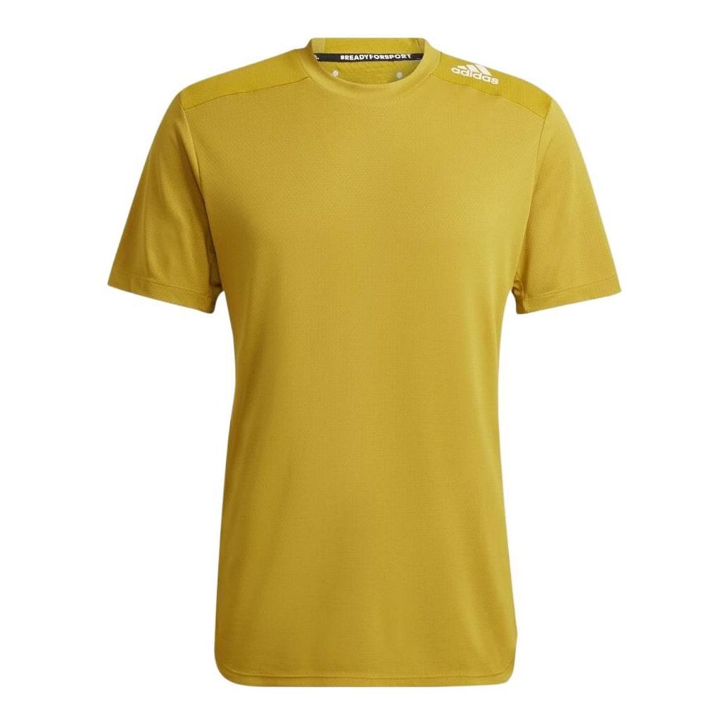 Men's adidas Solid Color Sports Round Neck Short Sleeve Japanese Version Yellow T-Shirt HJ9777