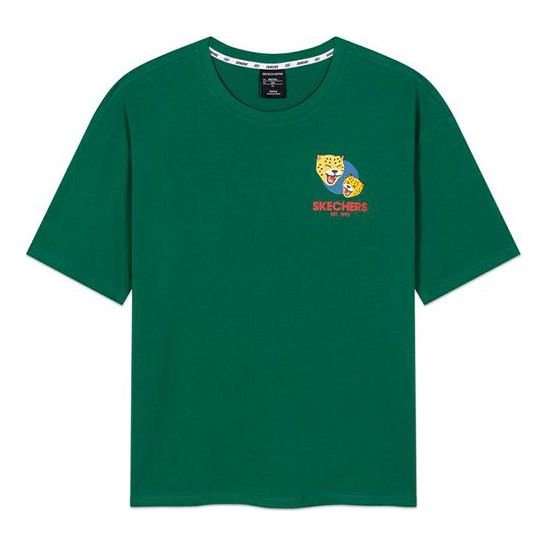 Skechers Pattern Printing Breathable Short Sleeve Couple Style Green L320U184-001Z