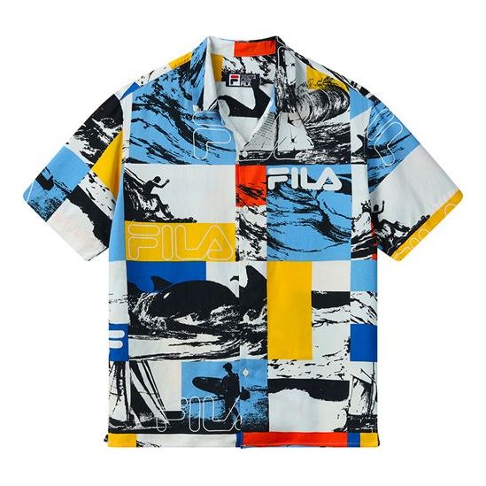 FILA Alphabet Logo Pattern lapel Short Sleeve Shirt Blue F11M128401F-ZA
