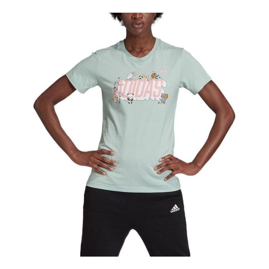 (WMNS) adidas V-Neck Illu T-Shirt Asia Sizing 'Green' GD5770