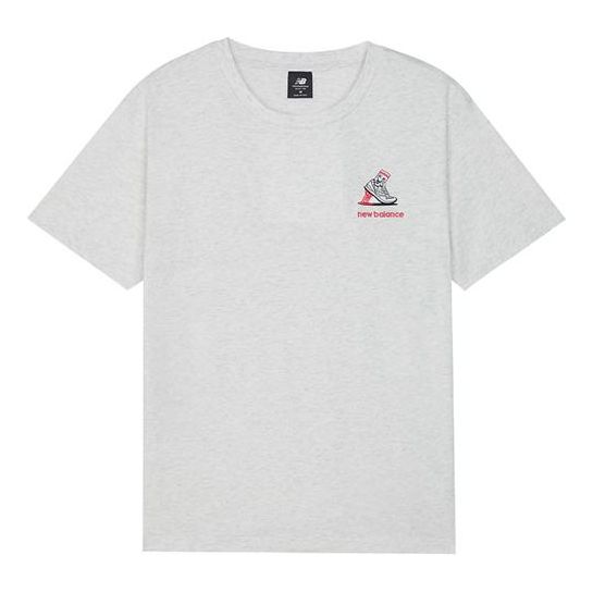 New Balance Logo Embroidered Round Neck Short Sleeve Gray T-Shirt AMT13573-SAH