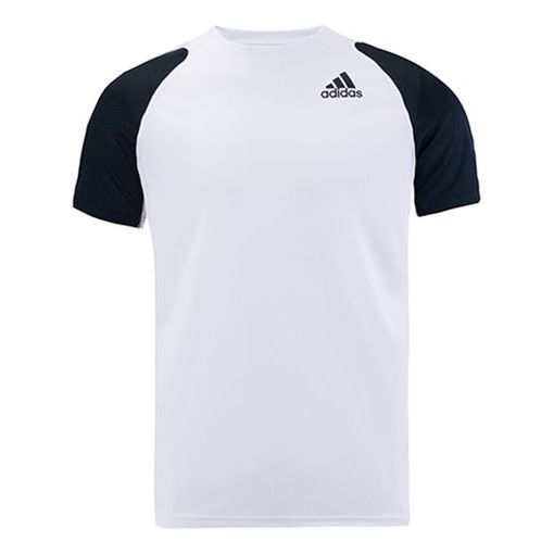 Men's adidas Contrasting Colors Sports Round Neck Short Sleeve White T-Shirt H33733