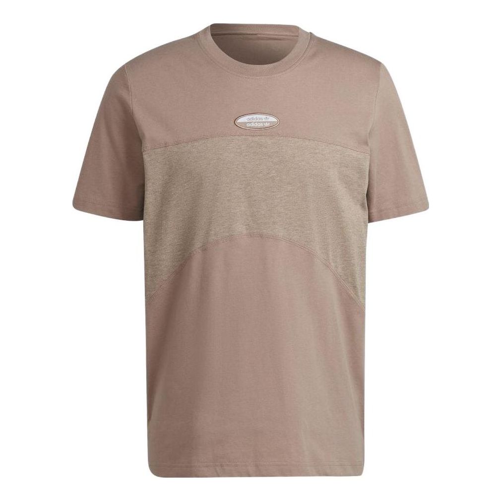 Men's adidas Colorblock Logo Printing Round Neck Short Sleeve Khaki Brown T-Shirt HC9472