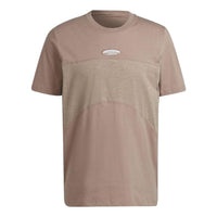 Men's adidas Colorblock Logo Printing Round Neck Short Sleeve Khaki Brown T-Shirt HC9472