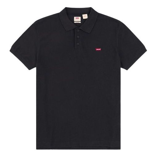 Men's Levis Red Flag Embroidered Short Sleeve polo Black Polo Shirt 35883-0007