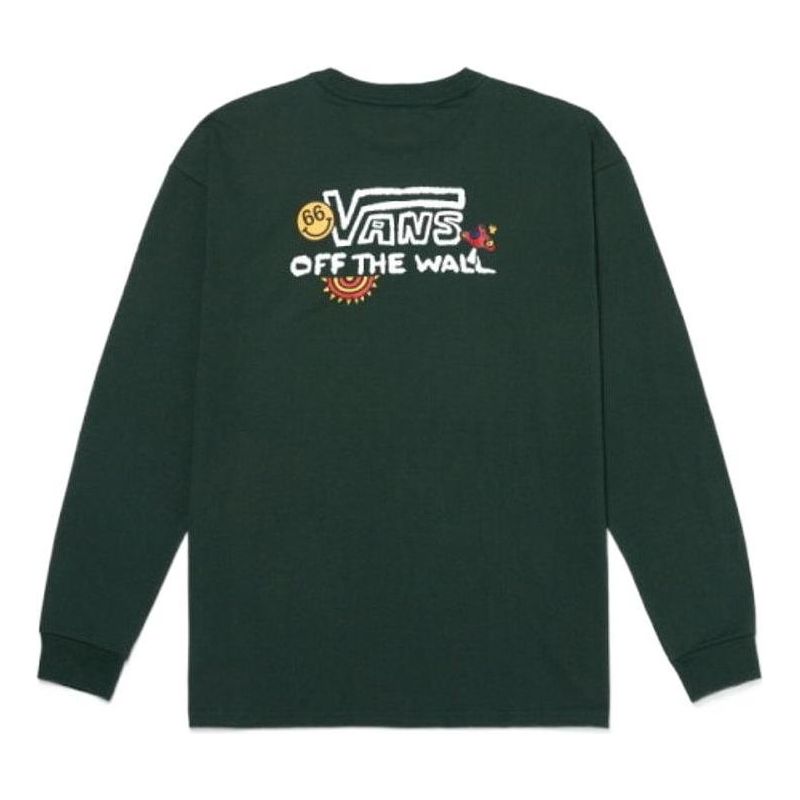 Men's Vans Back Logo Printing Round Neck Long Sleeves Green VN0A5H864CL