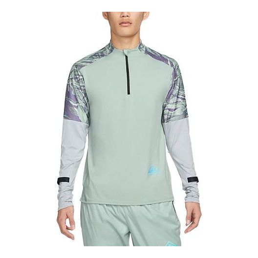 Men's Nike Dri-FIT 1/2 Zip Trail Running Gym Half Zipper Colorblock Long Sleeves Gray Sage Blue T-Shirt DM4650-013