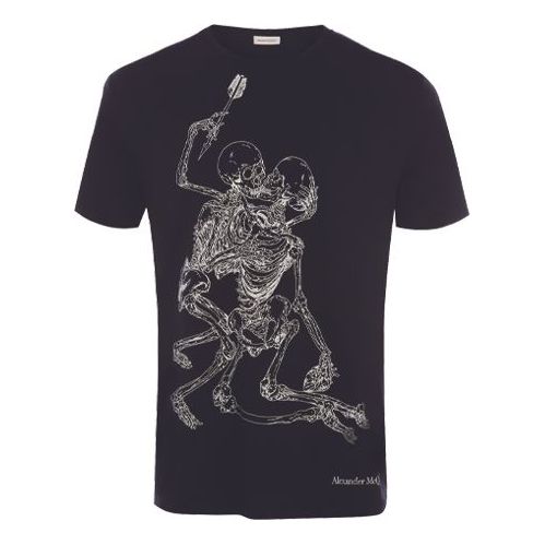 Men's Alexander McQueen Lovers Skeleton Round Neck Short Sleeve Black 624170QPZ600901