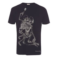 Men's Alexander McQueen Lovers Skeleton Round Neck Short Sleeve Black 624170QPZ600901