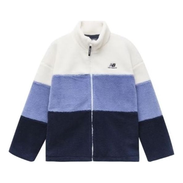 New Balance Plus Colorblock Patch Detail Zip Up Teddy Jacket Asia Sizing 'White Blue Black' 6DC44823-NV