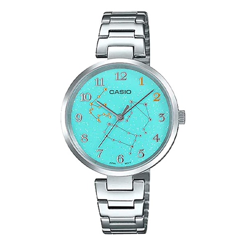 CASIO Light Blue Pattern quartz Silver Analog LTP-EO8D-3A