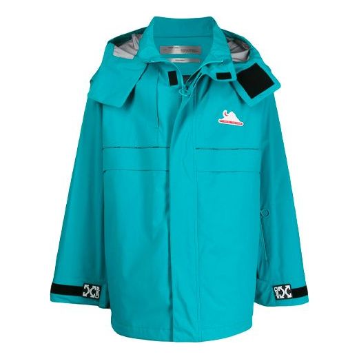 Men's Off-White Functional Material Detachable Windproof Jacket Loose Fit Lake Blue OMKI005R20G390043991