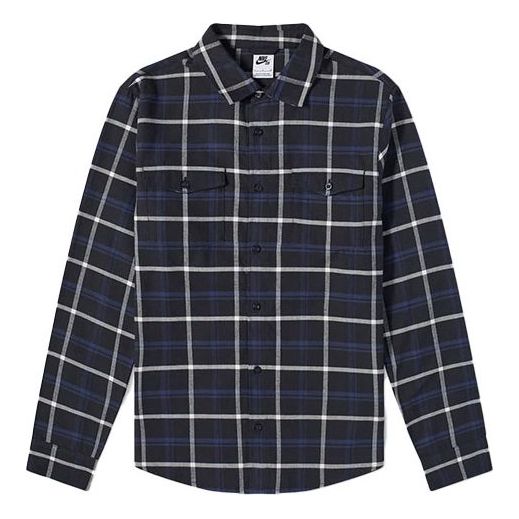 Nike SB Skate Flannel Plaid lapel Long Sleeves Shirt Black DA4250-010