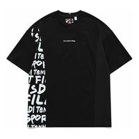 Men's FILA FUSION Printing Splicing Sports Loose Short Sleeve Black T-Shirt T11M121115F-BK