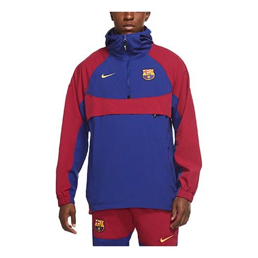 Nike FC Barcelona hooded Half Zipper Woven Pullover 'Red Blue' CW2934-455