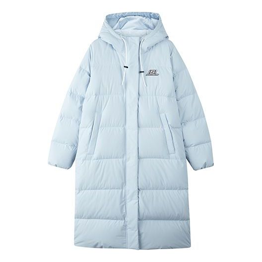 (WMNS) Skechers Casual Hooded Long Woven Down Jacket 'Blue' L423W131-00F5