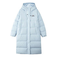 (WMNS) Skechers Casual Hooded Long Woven Down Jacket 'Blue' L423W131-00F5
