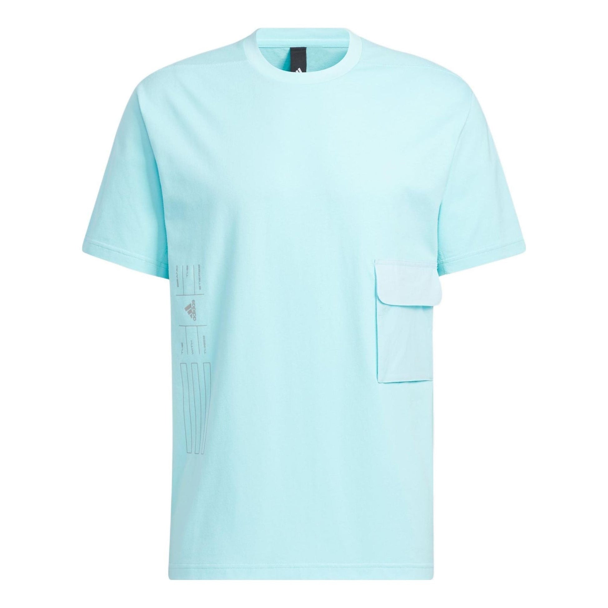 Men's adidas TH HVCOT TEE Logo Printing Pocket Round Neck Short Sleeve Blue T-Shirt HE9946
