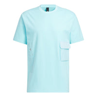 Men's adidas TH HVCOT TEE Logo Printing Pocket Round Neck Short Sleeve Blue T-Shirt HE9946