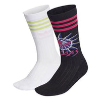 adidas Stripe Pattern Socks Couple Style 1 2 Pairs Black / White HT5918