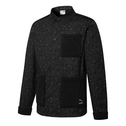 PUMA Paisley Woven Shirt cashew Pattern Multiple Pockets logo Jacket Black 534978-01