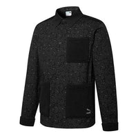 PUMA Paisley Woven Shirt cashew Pattern Multiple Pockets logo Jacket Black 534978-01