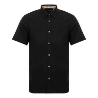 Burberry SS21 Knight Embroidered Short Sleeve Shirt For Men Black 80030791
