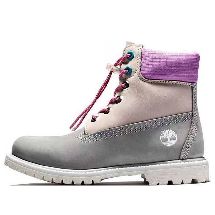 (WMNS) Timberland Valentines Day 6 Inch Premium Waterproof Boots 'Grey and Beige Nubuck with Purple Collar' A2MC1030