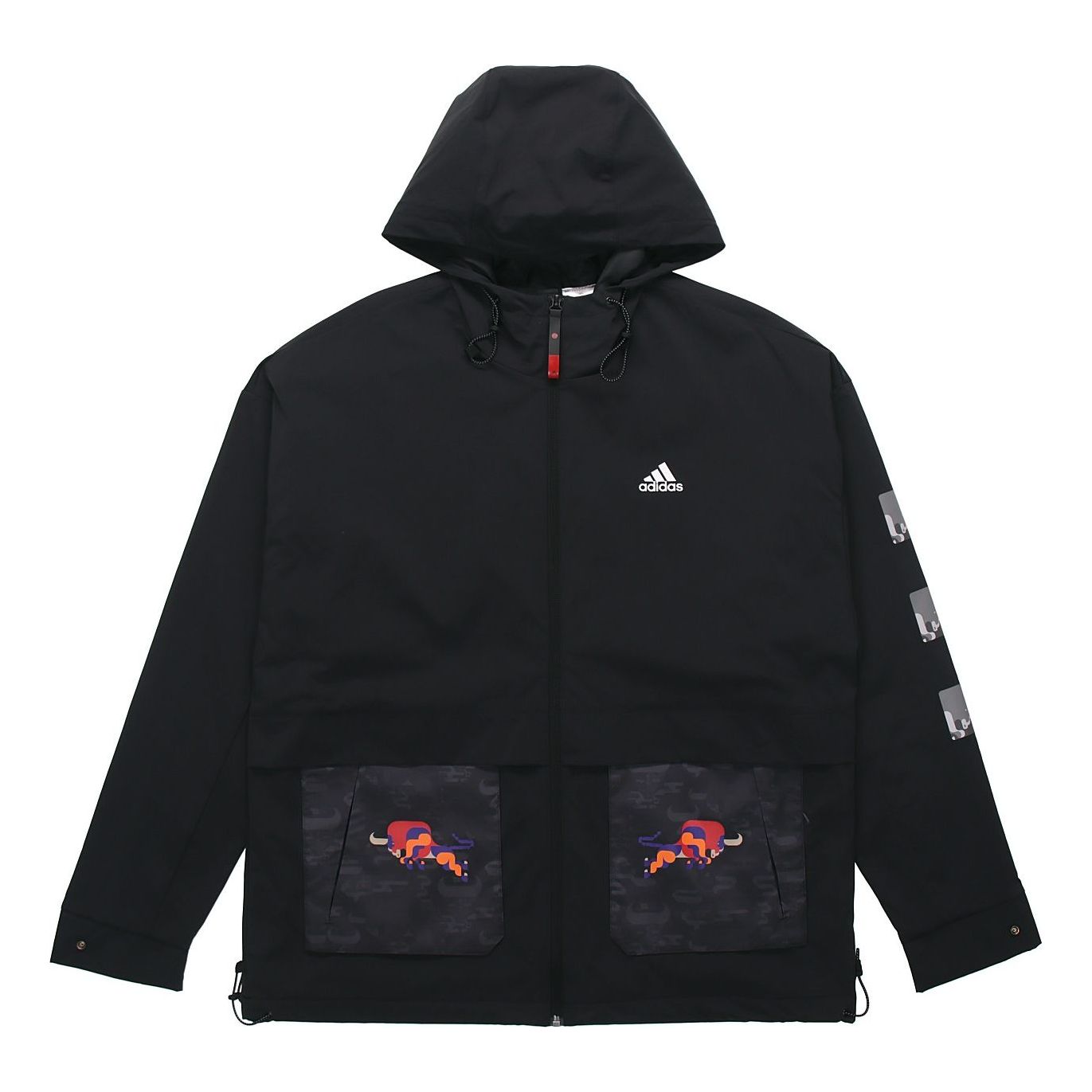 adidas CNY JKT Training Sports hooded Fleece Lined Jacket Black GP1821