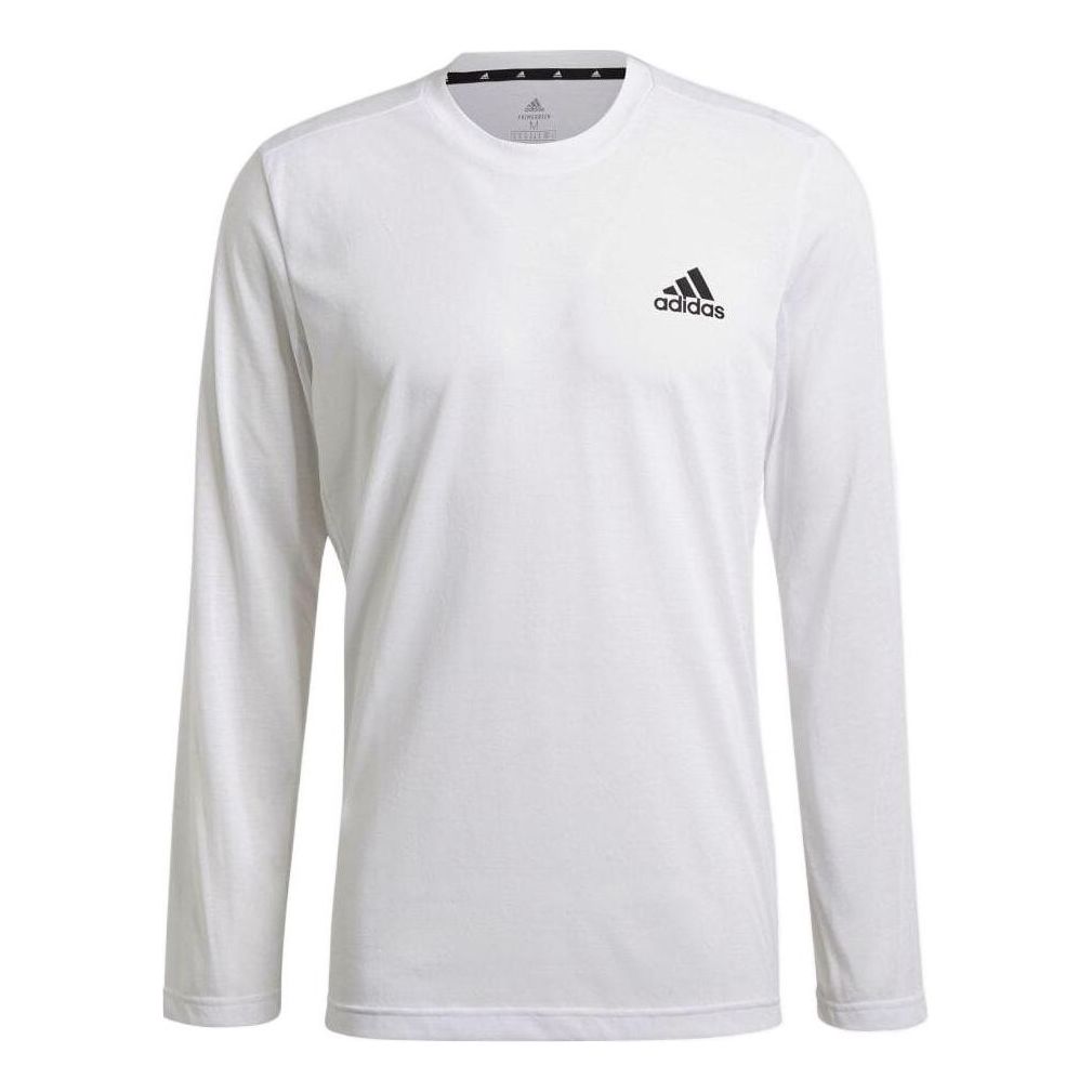 Men's adidas Logo Printing Solid Color Round Neck Pullover Long Sleeves Japanese Version White T-Shirt GT5566