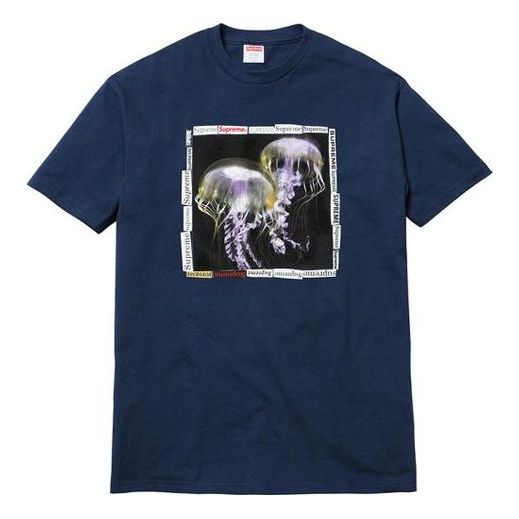 Supreme SS18 Jellyfish Tee Navy Printing Short Sleeve Unisex Navy Blue SUP-SS18-0070