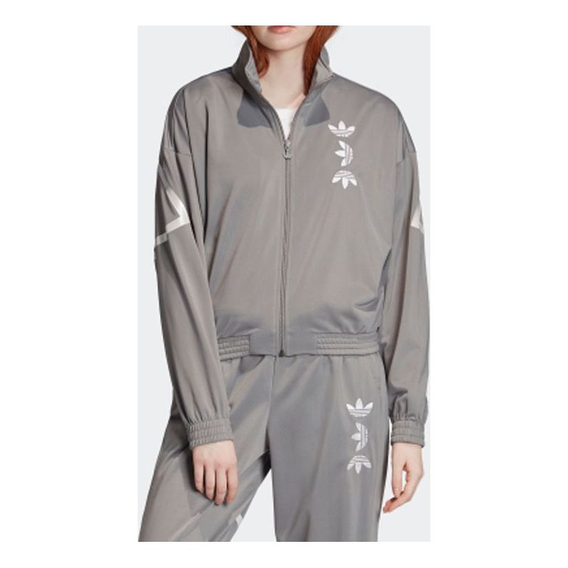 (WMNS) adidas originals logo Pattern Sports Jacket Gray FS7219
