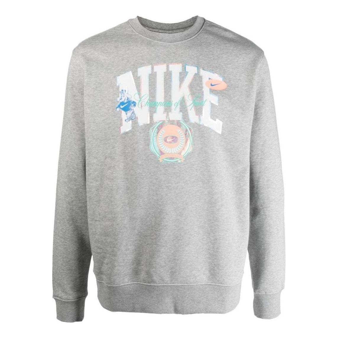 Men's Nike Logo Pattern Printing Pullover Round Neck Long Sleeves Gray DR8033-063