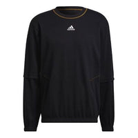 Men's adidas Solid Color Printing logo Long Sleeves Round Neck Black H67000