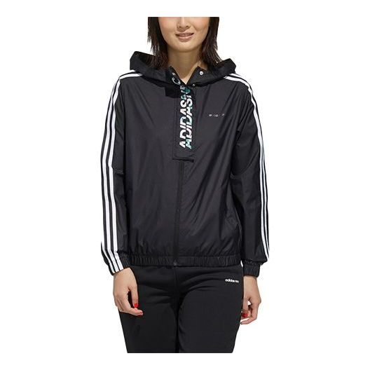 (WMNS) adidas neo Alphabet Flowers Logo hooded Sports Jacket Black FP7336