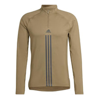 Men's adidas Half Zipper Stripe Logo Printing Sports Long Sleeves Green T-Shirt HY1024